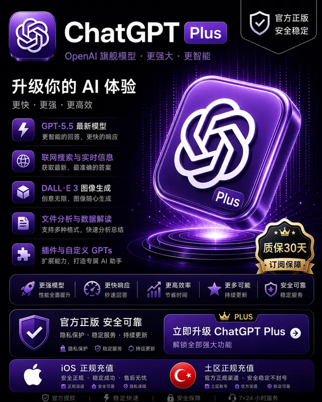 ChatGPT Plus 月卡| 菲区官方正规卡充 产品预览